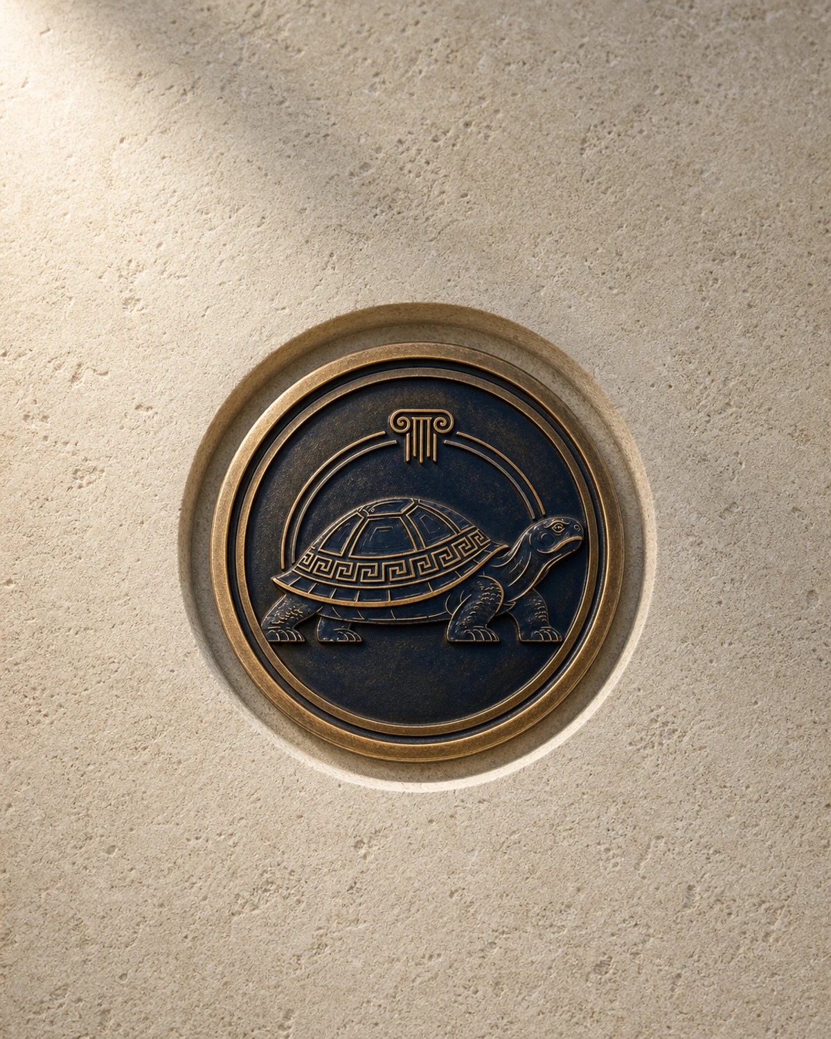 Chelonaki Familienwappen als Schildkrötenrelief