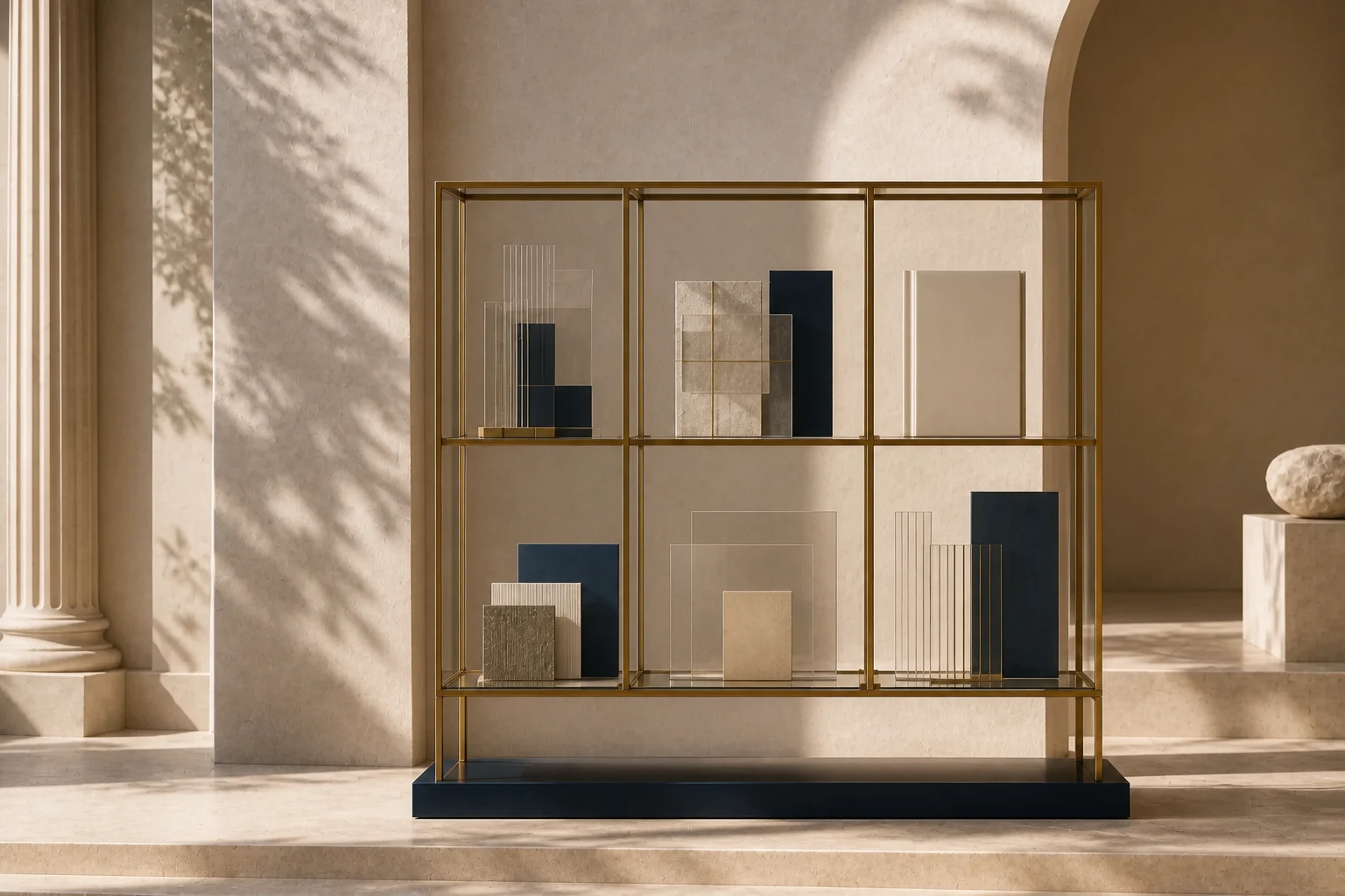 Kuratiertes Designarchiv aus Glas, Messing und Elfenbeinstein