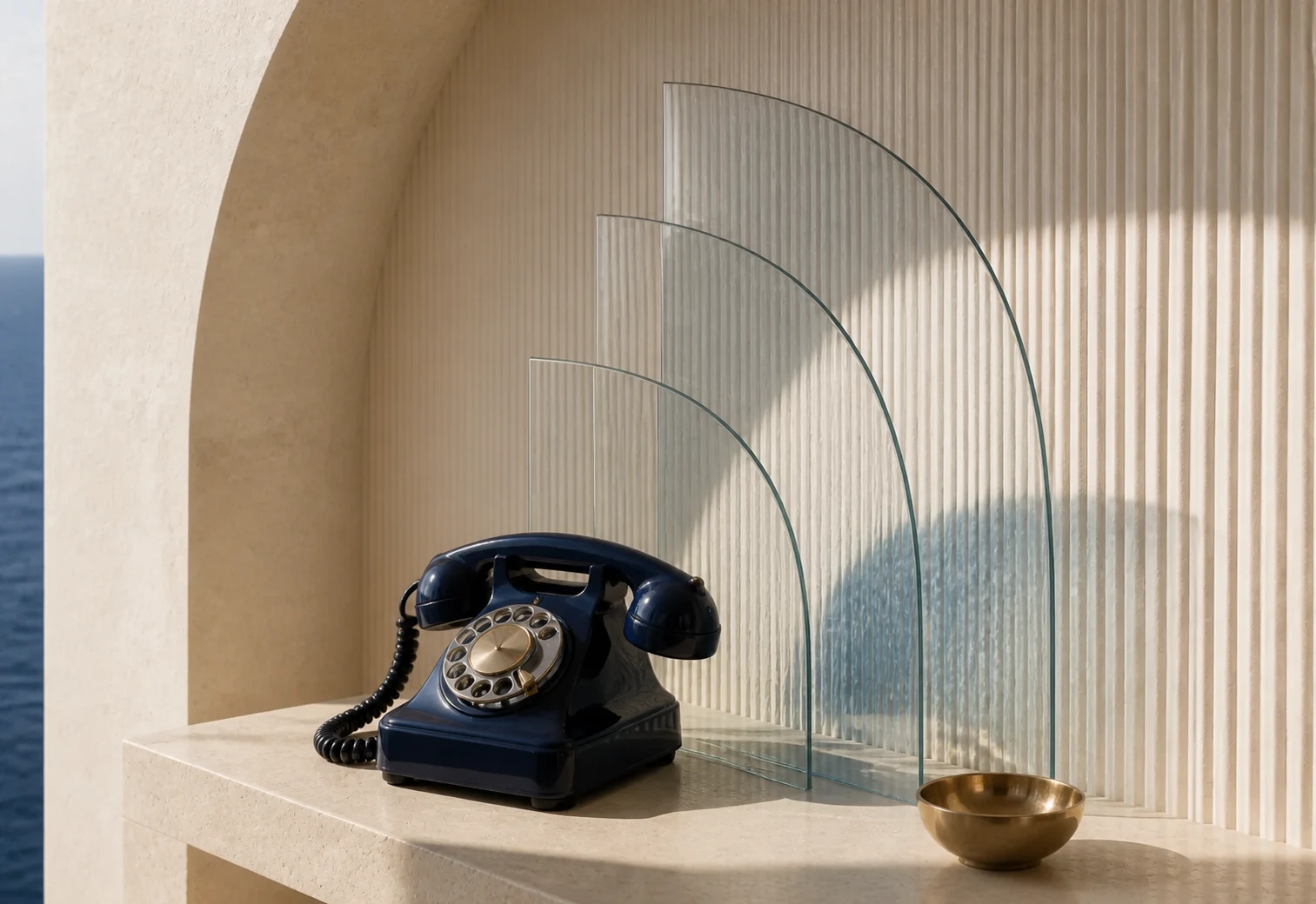 Telefonassistenz mit Smartphone und geordneten Glaskarten für Gesprächswege