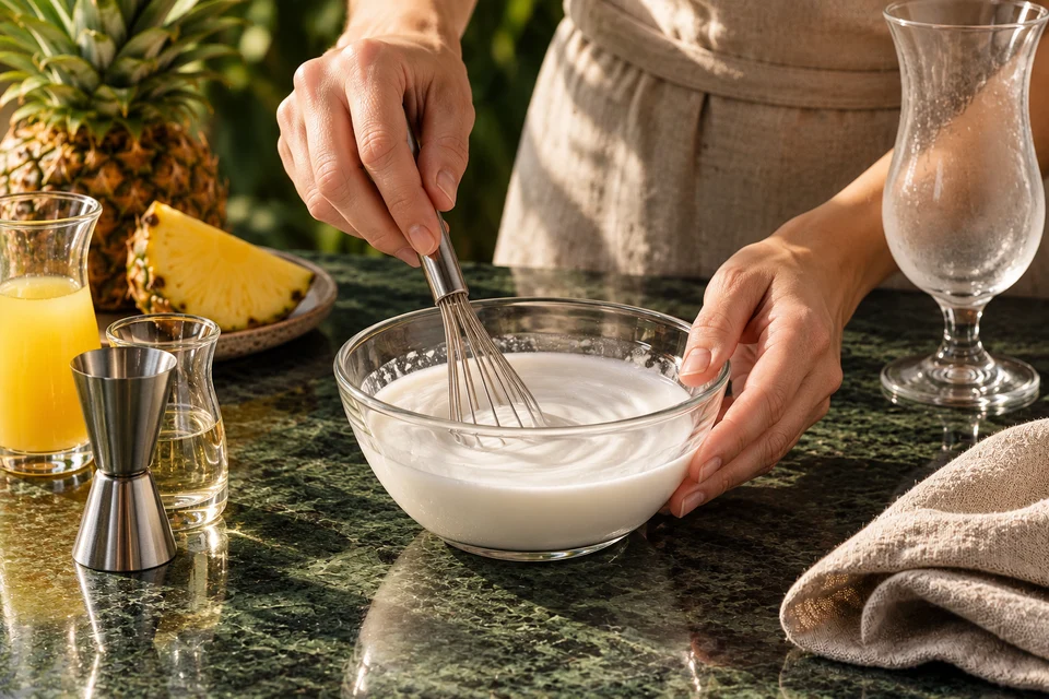 Piña Colada mit Kokosmilch (Hausvariante): Kokosmilch homogenisieren