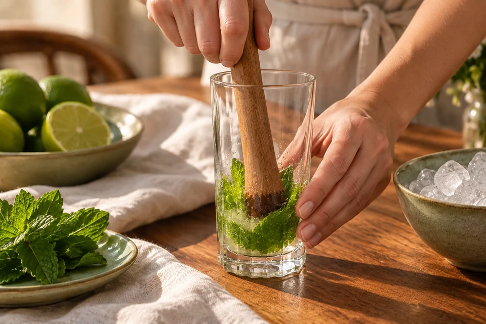 Virgin Mojito: Minze andrücken