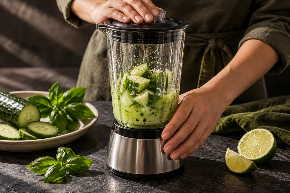 Gurken-Basilikum-Fizz: Gurke mixen