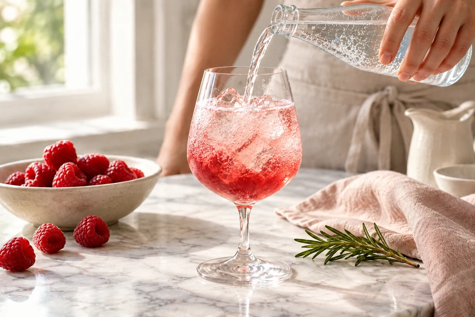 Beeren-Rosmarin-Spritz: Sprudel angießen