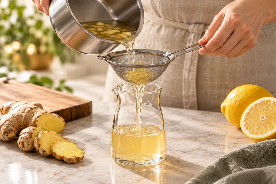 Ingwer-Zitronen-Fizz: Sirup abseihen