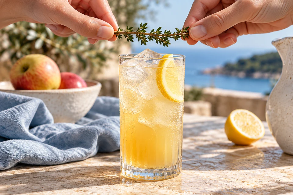 Apfel-Thymian-Highball: Kräuter anreiben