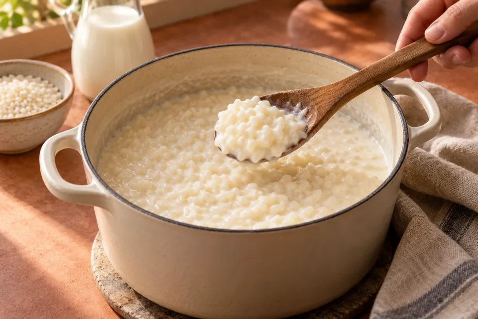 Vanille-Milchreis: fertiges Reiskorn
