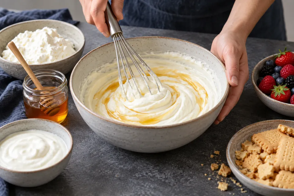 Beeren-Quark-Dessert: Creme glattrühren