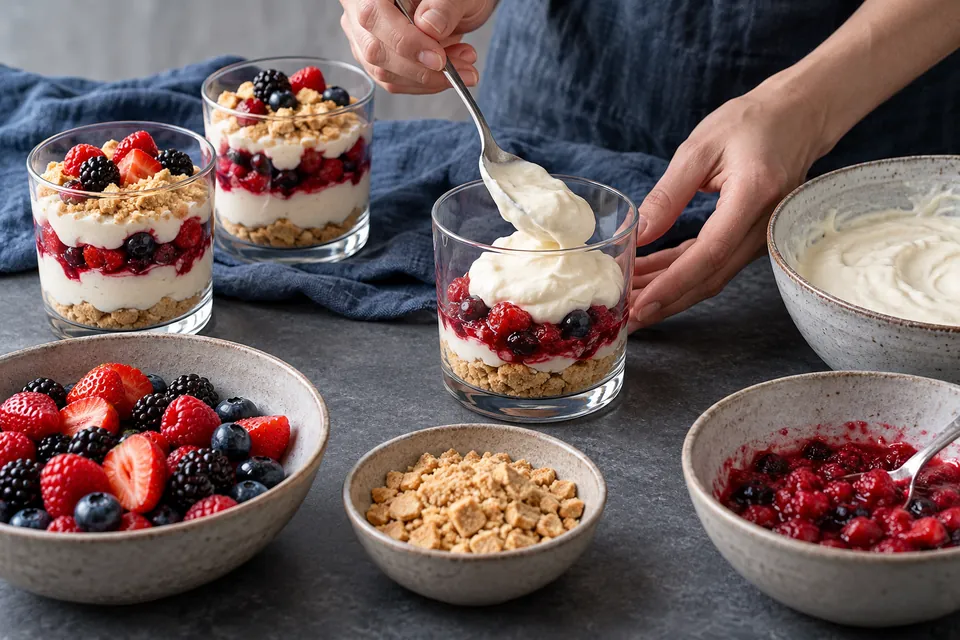 Beeren-Quark-Dessert: Schichten