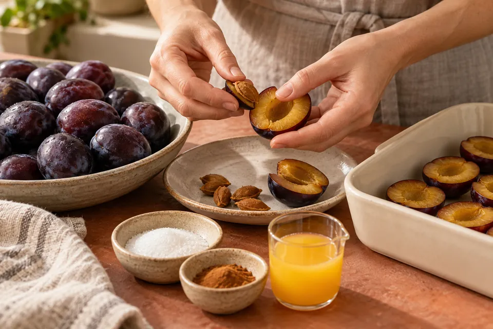 Ofenpflaumen mit Zimt: Entsteinen