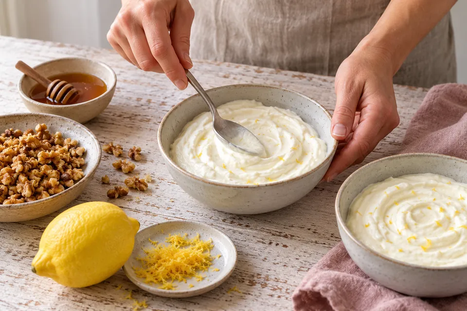 Griechische Joghurtcreme mit Honig: Joghurt ausstreichen