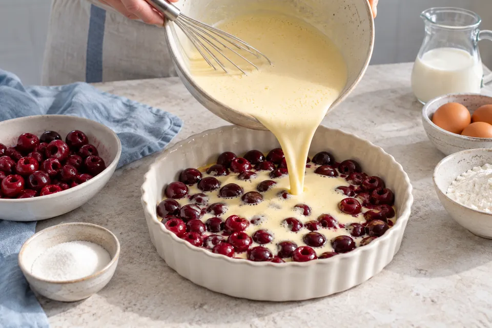 Kirsch-Clafoutis: klumpenfreier Guss