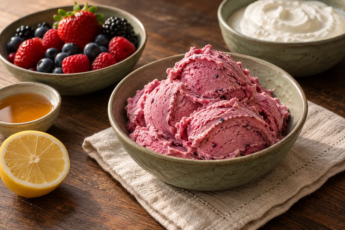 Beeren-Frozen-Joghurt als Softeis