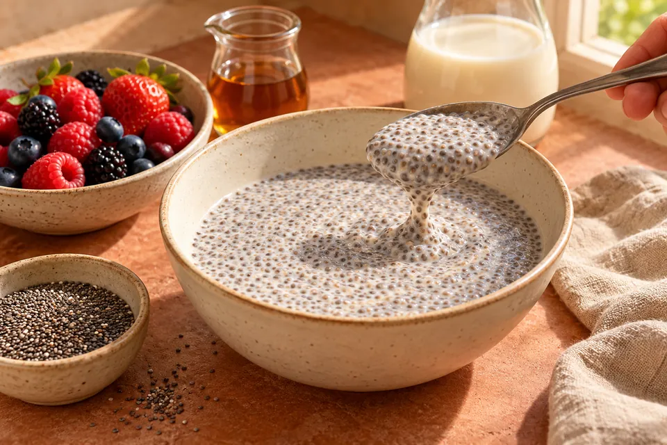 Beeren-Chia-Pudding: Geltextur