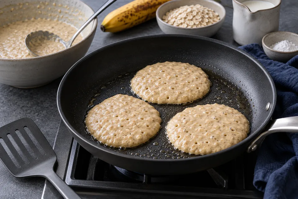 Bananen-Hafer-Pancakes: Blasen vor dem Wenden