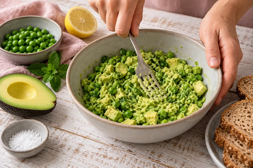 Avocado-Erbsen-Brot: grob zerdrücken