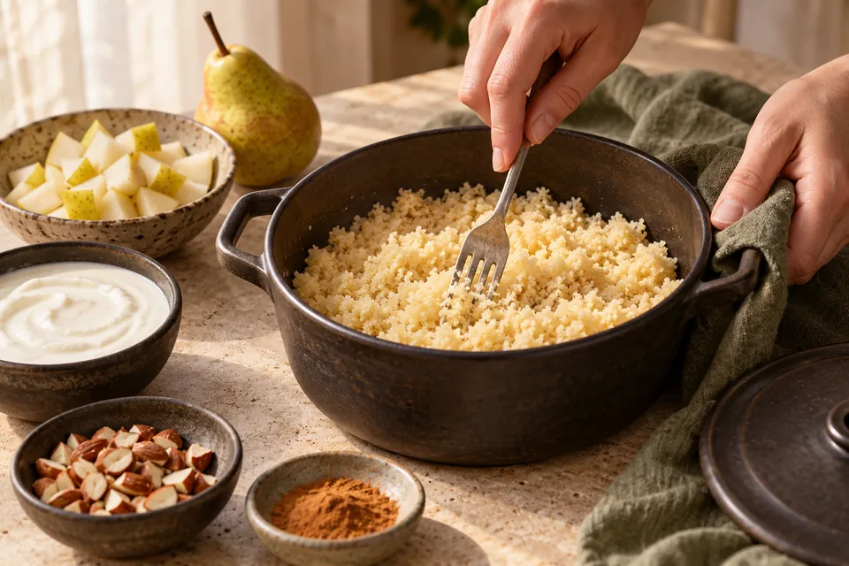 Frühstücks-Couscous mit Birne: Couscous lockern