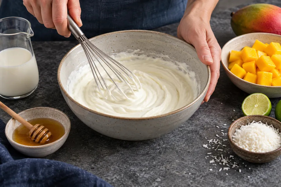 Quarkcreme mit Mango: Quark glattrühren
