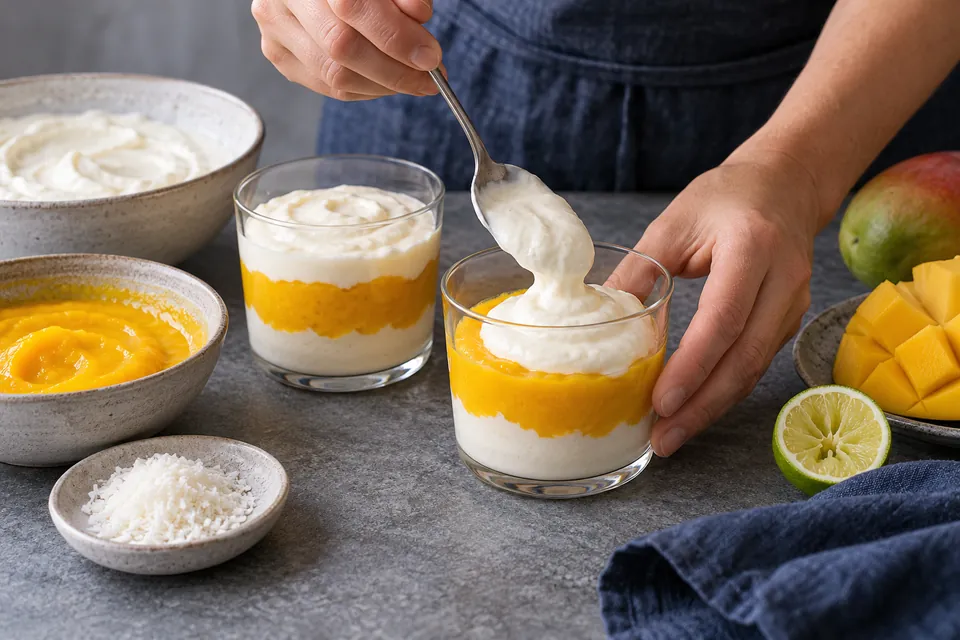 Quarkcreme mit Mango: Schichten