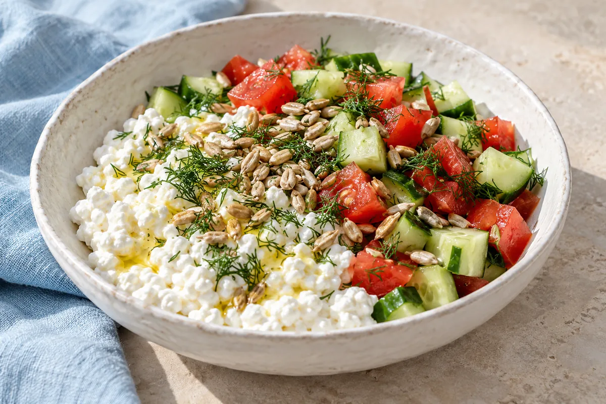 Hüttenkäse-Bowl mit Gurke