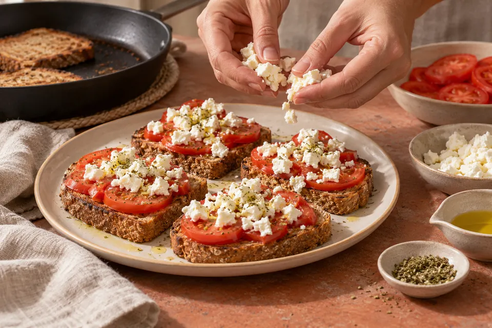 Tomaten-Feta-Frühstücksbrot: Belegen