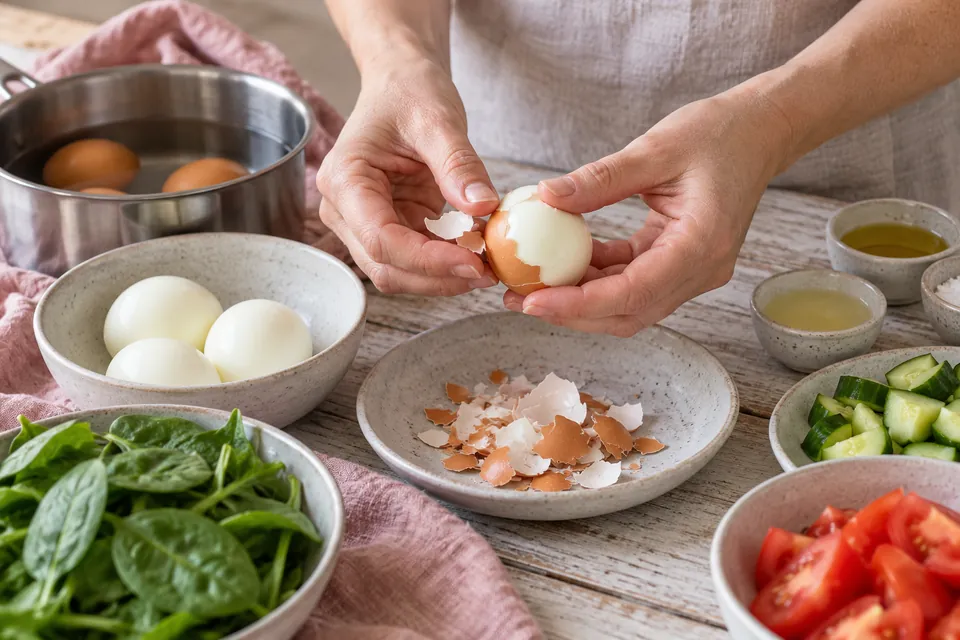 Frühstückssalat mit Ei: Ei pellen