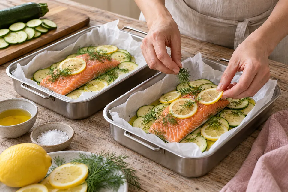 Lachs im Grillpäckchen: Schichten