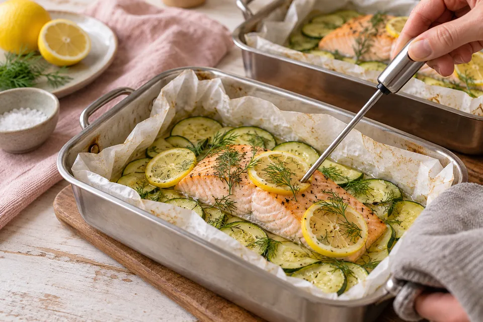 Lachs im Grillpäckchen: Kerntemperatur messen