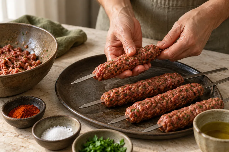 Paprika-Rinderhack-Spieße: Dicke formen