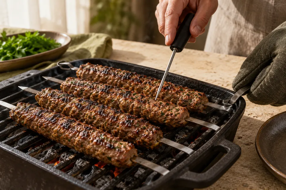 Paprika-Rinderhack-Spieße: Temperaturprüfung