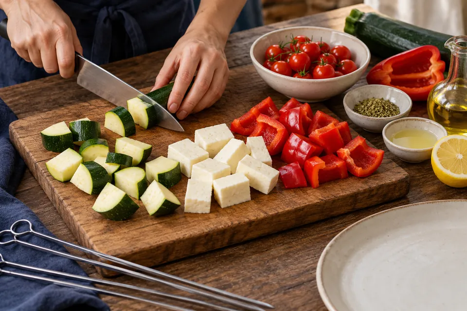Halloumi-Gemüse-Spieße: Stückgrößen