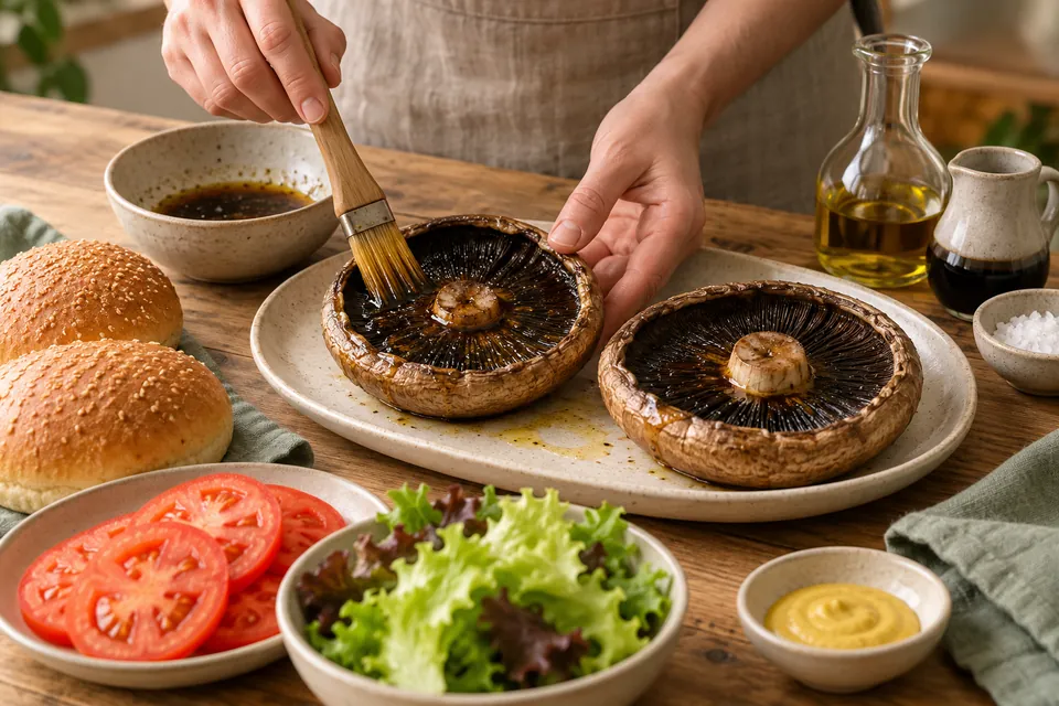 Portobello-Burger vom Grill: Pilzhut marinieren
