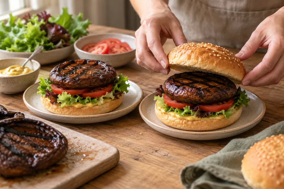 Portobello-Burger vom Grill: Brötchen aufbauen