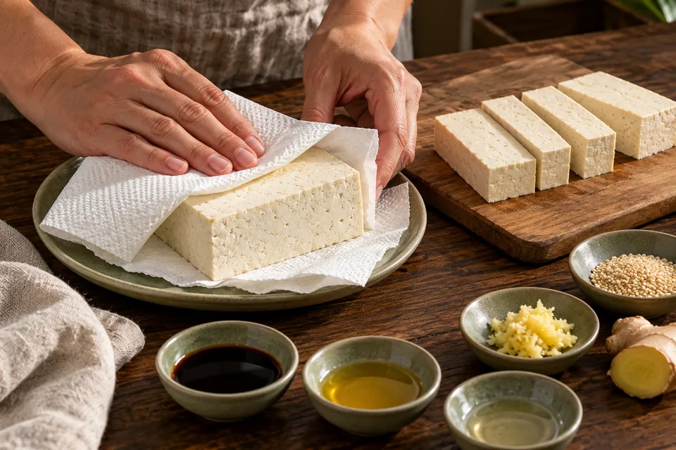 Grilltofu mit Ingwer: Trockentupfen