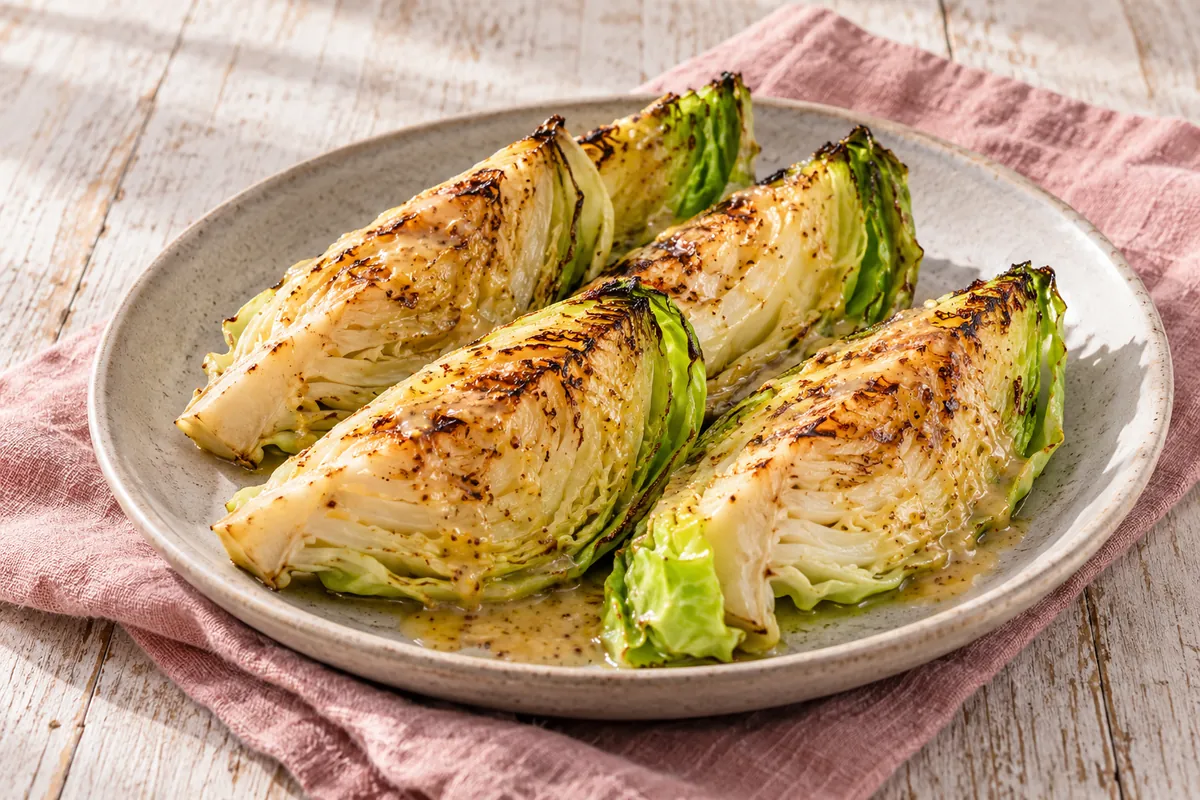Spitzkohl vom Grill mit Senfdressing