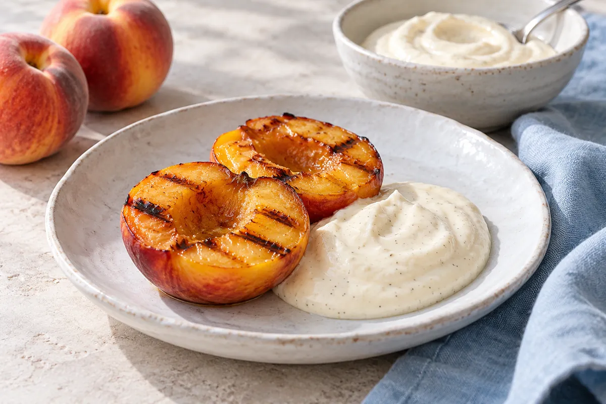 Grillpfirsiche mit Vanillequark