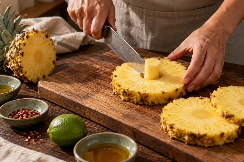 Ananas mit Chili-Limette: Strunk entfernen