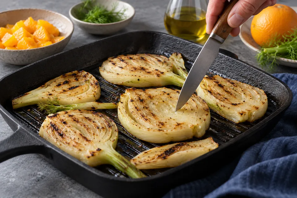 Gegrillter Fenchel mit Orange: Garprobe