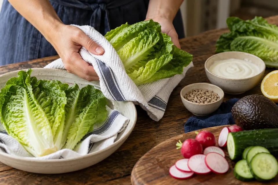 Romanasalat mit Avocadodressing: Salat trocknen