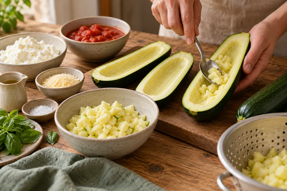 Zucchini mit Ricottafüllung: stabiler Rand
