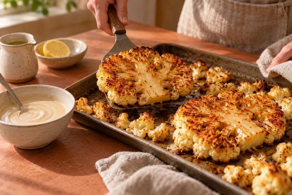 Blumenkohlsteaks mit Tahin: Scheibe mit Strunk