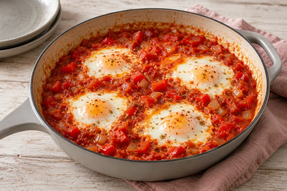 Tomaten-Eier-Pfanne: fertige Eier