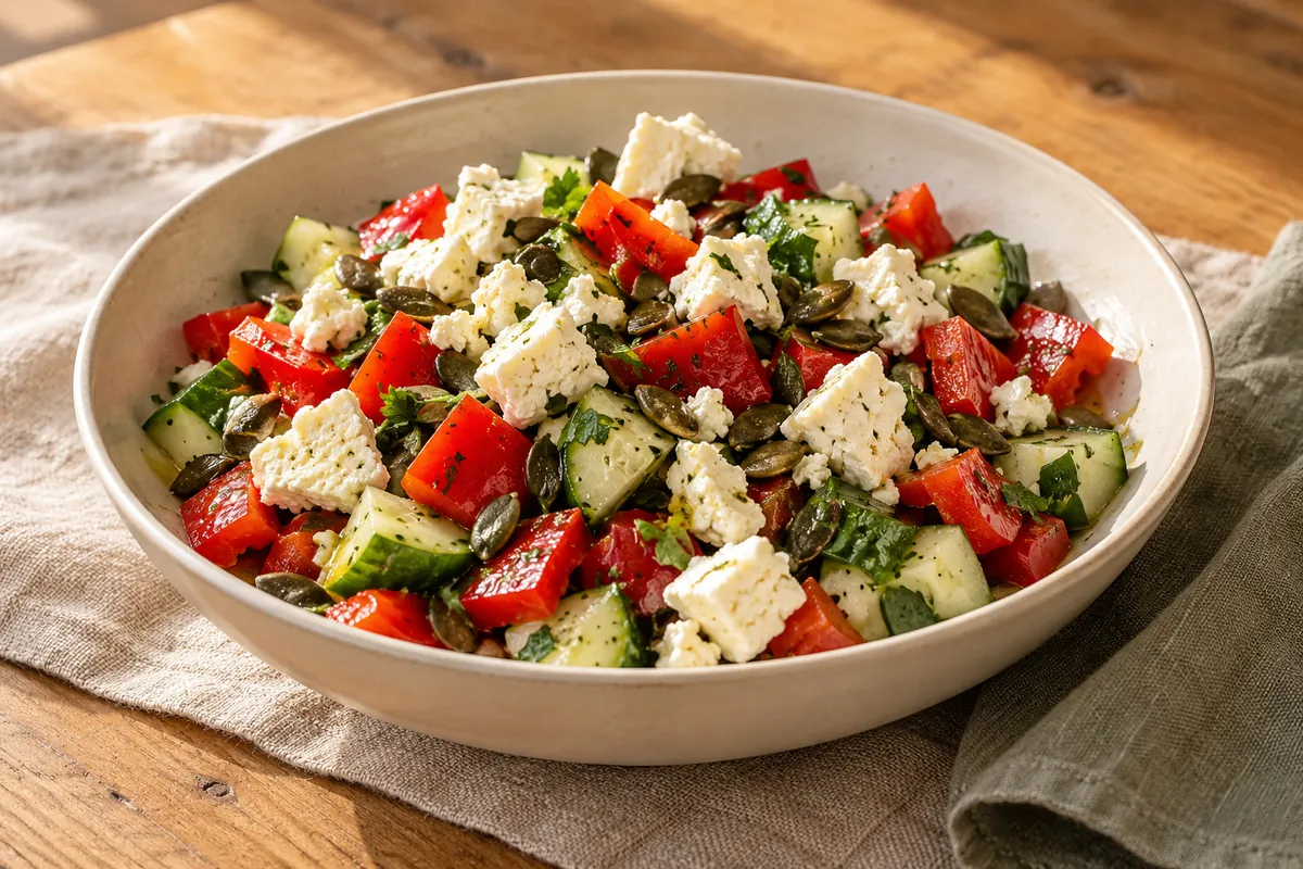 Feta-Paprika-Salat mit Kürbiskernen