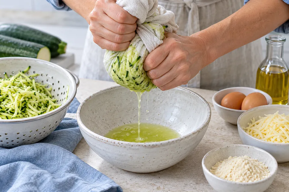 Zucchini-Käse-Waffeln: Wasser ausdrücken