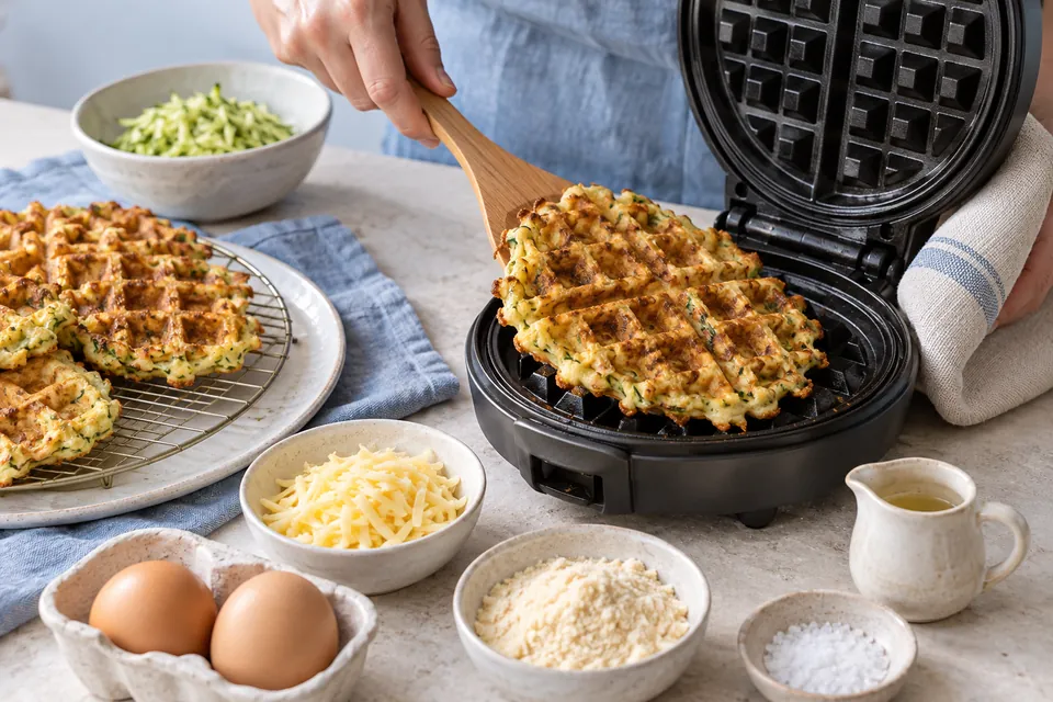 Zucchini-Käse-Waffeln: Waffel aus dem Eisen lösen