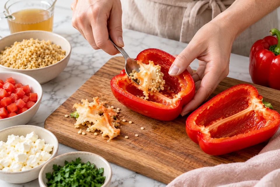 Gefüllte Paprika mit Bulgur: Paprika aushöhlen (KI-Illustration)