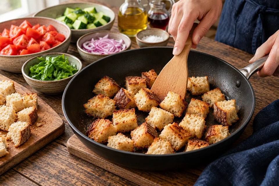 Panzanella: Brot rösten (KI-Illustration)