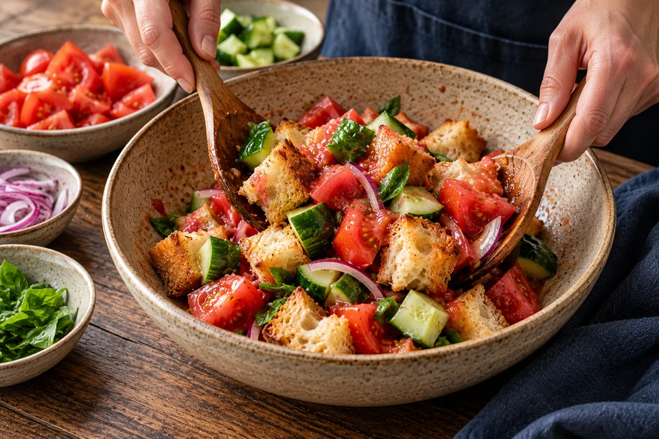 Panzanella: Tomatensaft und Brot verbinden (KI-Illustration)