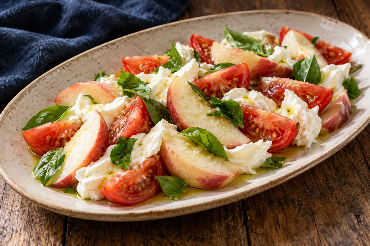 Caprese mit weißen Pfirsichen