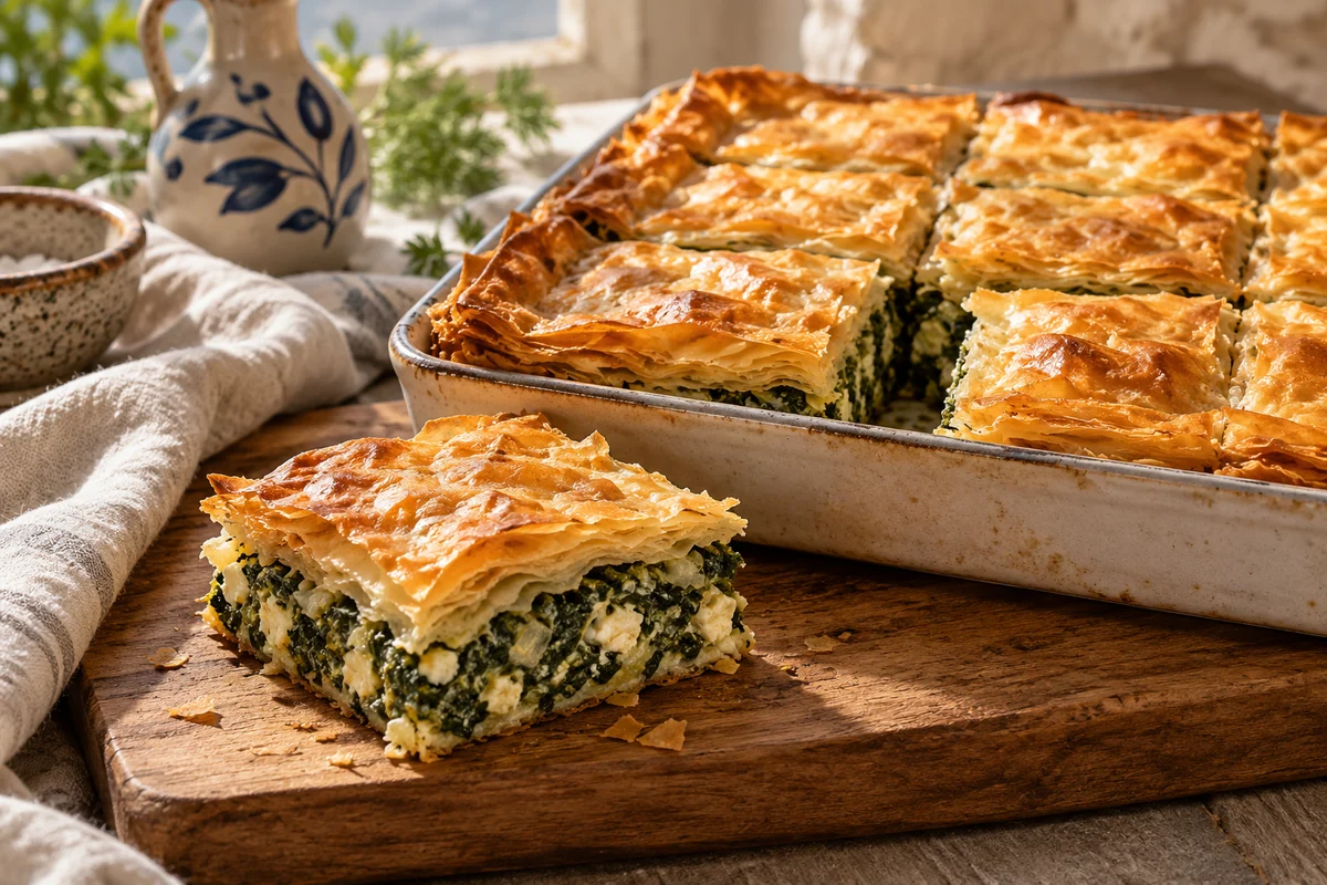 Spanakopita mit Spinat und Feta · KI-Illustration