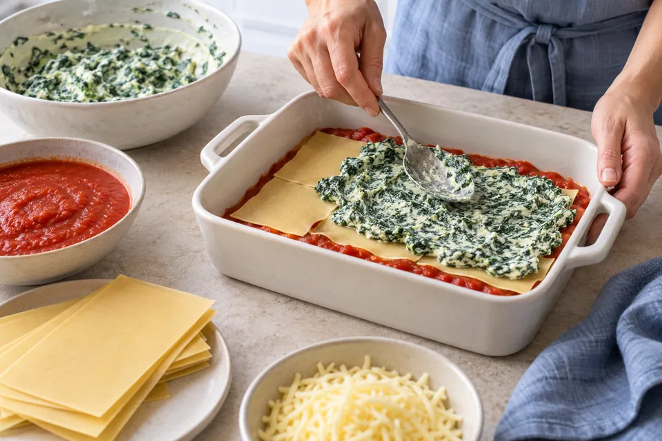 Spinat-Ricotta-Lasagne: Schichten
